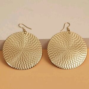 NEW! Bohemian Gold Plated Disc Textured Dangle Hook Earrings
